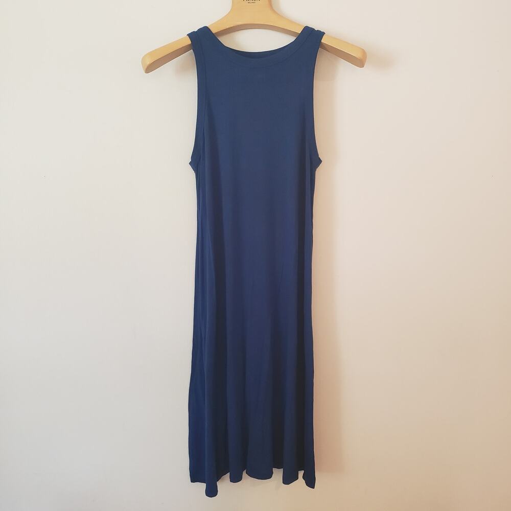 Sleeveless Knee-length Rayon Shift Dress Dark Blue Size Small